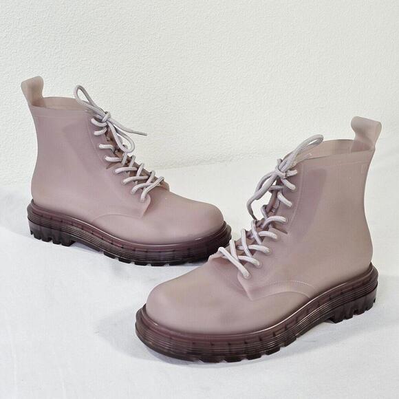 Melissa Coturno Jelly Pink Vegan Combat Rain Muck Boots Women's Size 6 - Picture 1 of 9